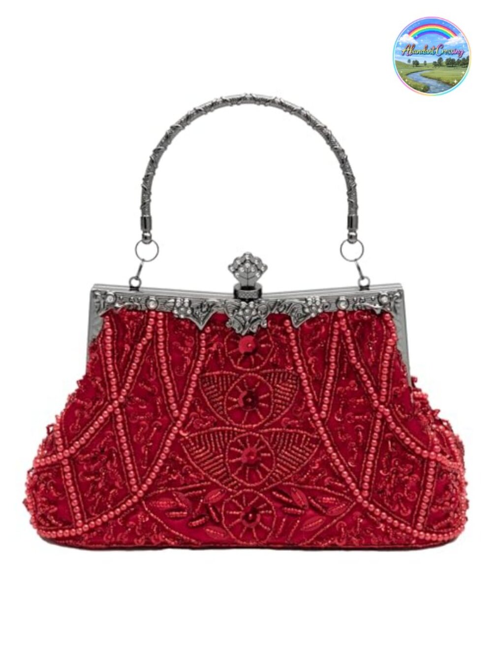 Beaded Evening Clutch Purse with Chain Detachable Silk Lined
